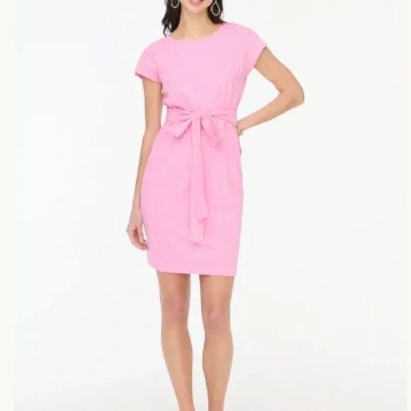 J.Crew Factory Pink Knit Tie Waist Mini Dress 100% Cotton Size S Small NWT!! - Picture 1 of 5